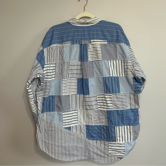 *RARE* Ralph Lauren Striped Blue White Patchwork Button Down Shirt Size XXL - Picture 4 of 5